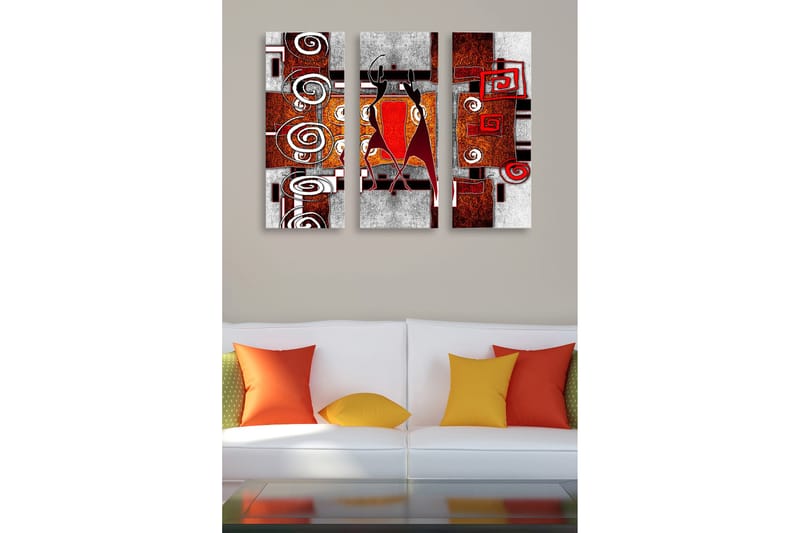 Trelerret 3-delt 50x70 cm - Abstrakt komposisjon med svarte og røde former, Rød / Svart / Hvit