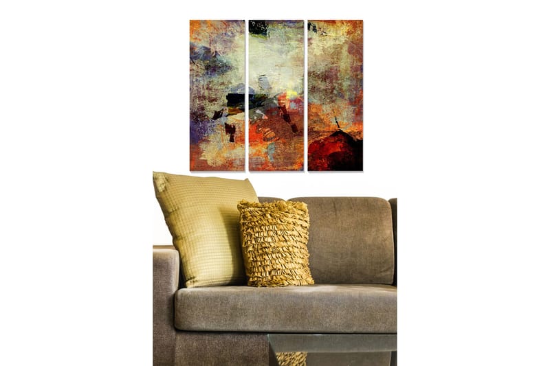 Trelerret 3-delt 50x70 cm - Abstrakt komposisjon med varme farger og teksturer, Rød / Oransje / Gul