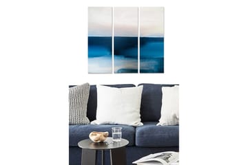 Trelerret 3-delt 50x70 cm - Abstrakt landskap med blånyanser - Mørk blå / Lys blå / Hvit - Interiør - Maleri & posters - Lerretsbilder