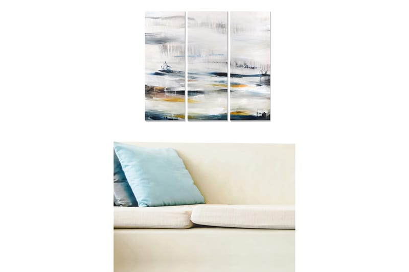 Trelerret 3-delt 50x70 cm - Abstrakt landskap med myke fargeoverganger, Grå / Hvit / Blå
