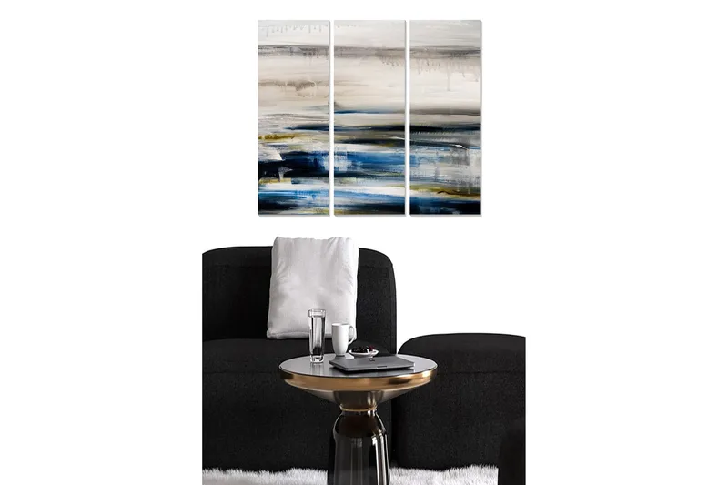 Trelerret 3-delt 50x70 cm - Abstrakt landskap med myke fargeoverganger, Mørk blå / Beige / Grønn