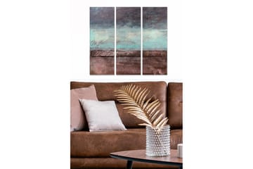 Trelerret 3-delt 50x70 cm - Abstrakt landskap med myke fargeoverganger - Turkis / Brun / Grå - Interiør - Maleri & posters - Lerretsbilder