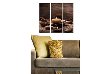 Trelerret 3-delt 50x70 cm - Avslappende stilleben med lyse og naturlige materialer - Mørk brun / Beige / Grå - Interiør - Maleri & posters - Lerretsbilder