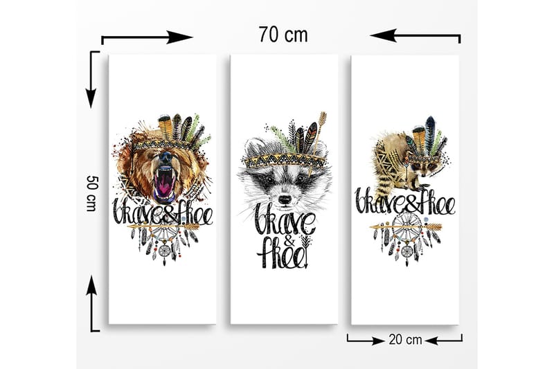 Trelerret 3-delt 50x70 cm - Dyreportrett med en følelse av frihet og mot - Brun / Svart / Grønn - Interiør - Maleri & posters - Lerretsbilder