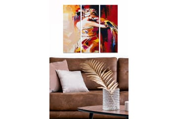 Trelerret 3-delt 50x70 cm - Fargerik abstrakt komposisjon av en dansende kvinne - Rød / Gul / Oransje - Interiør - Maleri & posters - Lerretsbilder