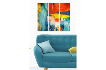Trelerret 3-delt 50x70 cm - Fargerik abstrakt komposisjon med dynamiske former - Rød / Blå / Gul - Interiør - Maleri & posters - Lerretsbilder