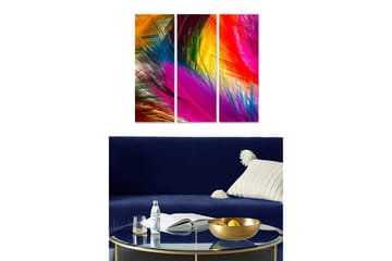 Trelerret 3-delt 50x70 cm - Fargerik abstrakt komposisjon med dynamiske linjer - Rosa / Oransje / Blå - Interiør - Maleri & posters - Lerretsbilder