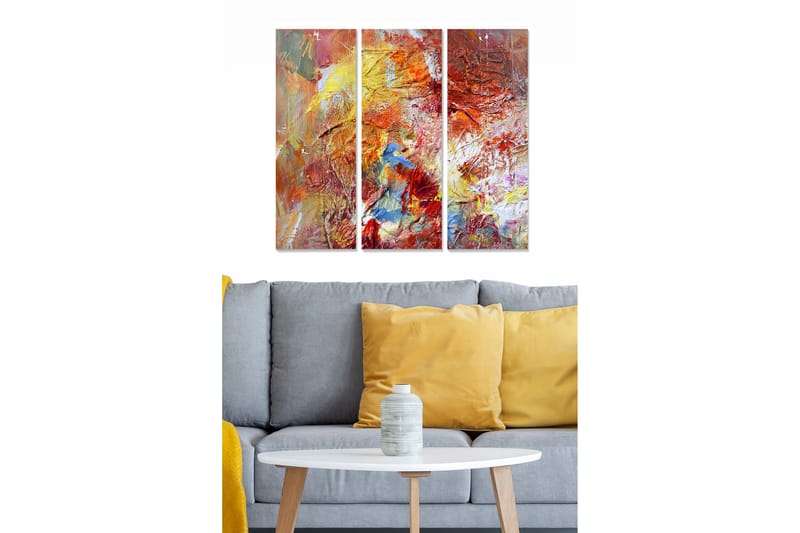 Trelerret 3-delt 50x70 cm - Fargerik abstrakt komposisjon med elementer av rød og blå farge, Rød / Gul / Blå