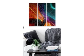 Trelerret 3-delt 50x70 cm - Fargerik abstrakt komposisjon med geometriske former og lysstråler - Rød / Blå / Oransje - Interiør - Maleri & posters - Lerretsbilder