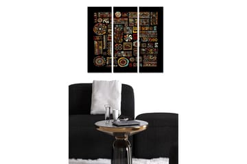 Trelerret 3-delt 50x70 cm - Fargerik abstrakt komposisjon med geometriske mønstre og symboler - Rød / Gul / Blå - Interiør - Maleri & posters - Lerretsbilder