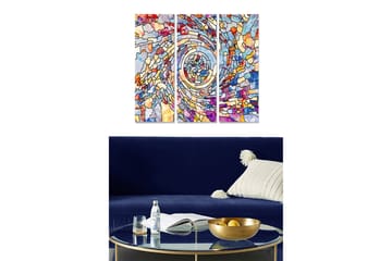 Trelerret 3-delt 50x70 cm - Fargerik abstrakt komposisjon med spiralmønstre - Blå / Oransje / Gul - Interiør - Maleri & posters - Lerretsbilder