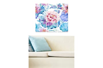 Trelerret 3-delt 50x70 cm - Fargerik blomsterbukett i akvarellstil - Lys rosa / Blå / Grønn - Interiør - Maleri & posters - Lerretsbilder