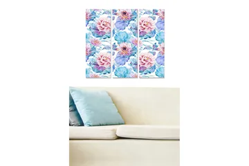 Trelerret 3-delt 50x70 cm - Fargerik blomsterbukett i akvarellstil - Rosa / Blå / Grønn - Interiør - Maleri & posters - Lerretsbilder