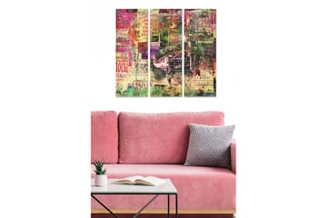 Trelerret 3-delt 50x70 cm - Fargerik kollasj av tekst og mønstre - Grønn / Rosa / Gul - Interiør - Maleri & posters - Lerretsbilder