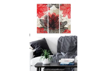 Trelerret 3-delt 50x70 cm - Fargerik komposisjon av blomster i forskjellige nyanser - Rød / Svart / Beige - Interiør - Maleri & posters - Lerretsbilder