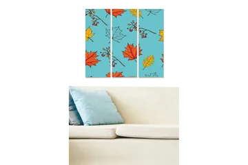 Trelerret 3-delt 50x70 cm - Fargerik komposisjon av høstblader på blå bakgrunn - Blå / Rød / Gul - Interiør - Maleri & posters - Lerretsbilder