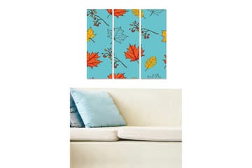 Trelerret 3-delt 50x70 cm - Fargerik komposisjon av høstblader på blå bakgrunn - Blå / Rød / Gul - Interiør - Maleri & posters - Lerretsbilder