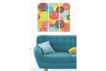 Trelerret 3-delt 50x70 cm - Fargerik komposisjon av sirkler og mønstre - Rød / Grønn / Turkis - Interiør - Maleri & posters - Lerretsbilder