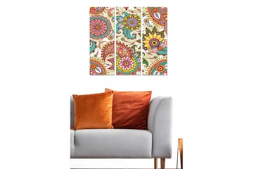 Trelerret 3-delt 50x70 cm - Fargerik mandala med blomster og spiraler - Rød / Grønn / Gul - Interiør - Maleri & posters - Lerretsbilder