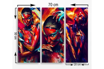 Trelerret 3-delt 50x70 cm - Fargerik portrettserie av mennesker med uttrykksfulle ansiktsmalerier - Rød / Blå / Oransje - Interiør - Maleri & posters - Lerretsbilder