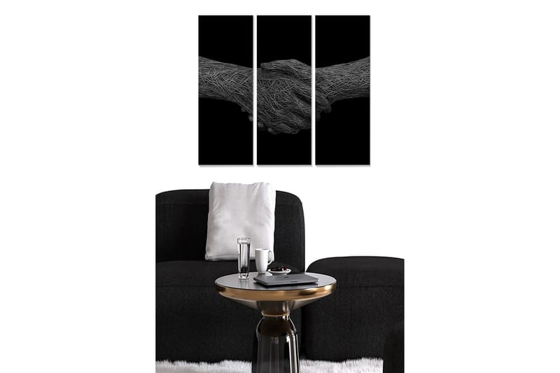 Trelerret 3-delt 50x70 cm - Håndavtrykk som symboliserer samarbeid og enhet, Svart / Grå