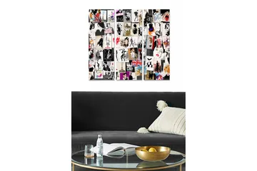 Trelerret 3-delt 50x70 cm - Kollasje av moteikoner og urbane motiver - Svart / Hvit / Rød - Interiør - Maleri & posters - Lerretsbilder