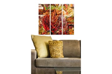 Trelerret 3-delt 50x70 cm - Kvinne i rød kjole i en levende og abstrakt komposisjon - Rød / Oransje / Gul - Interiør - Maleri & posters - Lerretsbilder