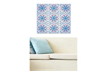 Trelerret 3-delt 50x70 cm - Mønstret panel med blå og røde ornamenter - Blå / Rød / Hvit - Interiør - Maleri & posters - Lerretsbilder