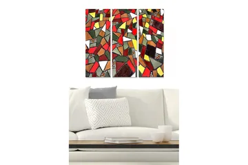 Trelerret 3-delt 50x70 cm - Mosaikkkomposisjon med grønne, gule og hvite former - Grønn / Rød / Hvit - Interiør - Maleri & posters - Lerretsbilder