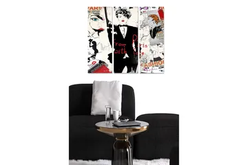 Trelerret 3-delt 50x70 cm - Moteinspirert kollasj med stiliserte ansikter og tekstfragmenter - Rød / Svart / Hvit - Interiør - Maleri & posters - Lerretsbilder