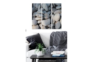 Trelerret 3-delt 50x70 cm - Nærbilde av strandsteiner - Grå / Lys grå - Interiør - Maleri & posters - Lerretsbilder