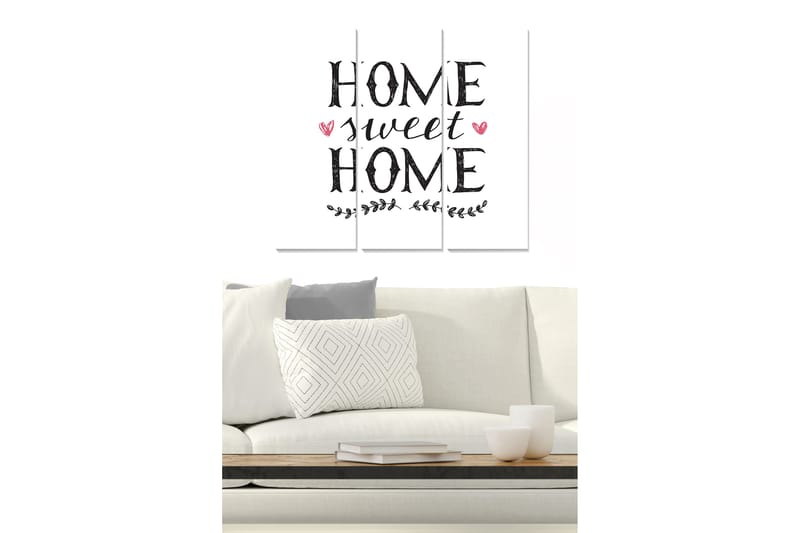 Trelerret 3-delt 50x70 cm - Tekstkunst med budskapet Home sweet home, Svart / Rosa