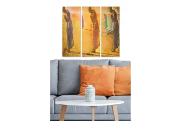 Trelerret 3-delt 50x70 cm - Tre skulpturer i dempede farger stående i et reflekterende miljø - Gull / Blå / Brun - Interiør - Maleri & posters - Lerretsbilder