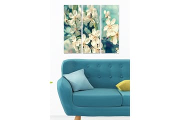 Trelerret 3-delt 50x70 cm - Vakker blomsterkomposisjon med hvite blomster - Hvit / Grønn / Lys blå - Interiør - Maleri & posters - Lerretsbilder