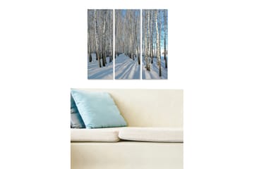 Trelerret 3-delt 50x70 cm - Vinterlandskap med bjørker i snø - Hvit / Blå - Interiør - Maleri & posters - Lerretsbilder