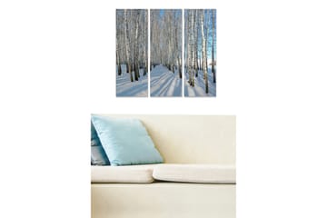 Trelerret 3-delt 50x70 cm - Vinterlandskap med bjørker i snødekte omgivelser - Hvit / Blå / Svart - Interiør - Maleri & posters - Lerretsbilder