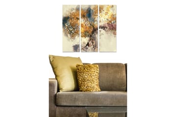 Trelerretsbilde 3-delt 50x70 cm - Abstrakt landskap med gylne trekroner - Gull / Blå / Beige - Interiør - Maleri & posters - Lerretsbilder