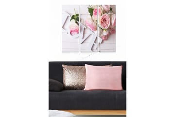 Trelerretsbilde 3-delt 50x70 cm - Blomster i rosa nyanser med innslag av hvite detaljer - Rosa / Hvit / Grønn - Interiør - Maleri & posters - Lerretsbilder