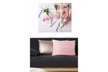 Trelerretsbilde 3-delt 50x70 cm - Blomster i rosa nyanser med innslag av hvite detaljer - Rosa / Hvit / Grønn - Interiør - Maleri & posters - Lerretsbilder