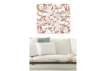 Trelerretsbilde 3-delt 50x70 cm - Blomsterkomposisjon med røde og blå detaljer - Rød / Blå / Grønn - Interiør - Maleri & posters - Lerretsbilder