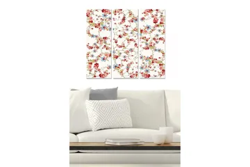 Trelerretsbilde 3-delt 50x70 cm - Blomsterkomposisjon med røde og blå detaljer - Rød / Blå / Grønn - Interiør - Maleri & posters - Lerretsbilder