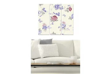 Trelerretsbilde 3-delt 50x70 cm - Blomstermønster med rosa og blå nyanser - Rosa / Blå / Grå - Interiør - Maleri & posters - Lerretsbilder