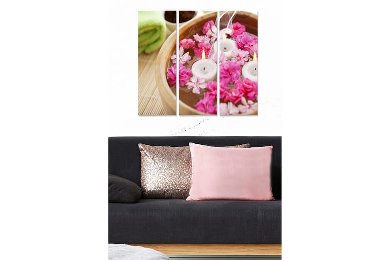 Trelerretsbilde 3-delt 50x70 cm - Blomsteroppsats med flytende lys i en bolle, Rosa / Hvit / Beige