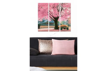 Trelerretsbilde 3-delt 50x70 cm - Blomstrende kirsebærtrær i vakre parkomgivelser - Rosa / Grønn / Brun - Interiør - Maleri & posters - Lerretsbilder