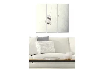 Trelerretsbilde 3-delt 50x70 cm - Fanget fuglebur hengende i luften - Grå / Hvit / Svart - Interiør - Maleri & posters - Lerretsbilder