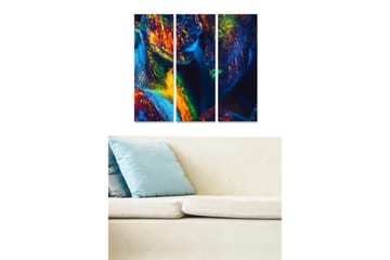 Trelerretsbilde 3-delt 50x70 cm - Fargerik abstraksjon av ansikter med glitrende detaljer - Blå / Grønn / Oransje - Interiør - Maleri & posters - Lerretsbilder