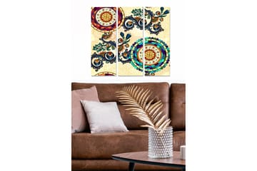 Trelerretsbilde 3-delt 50x70 cm - Fargerik abstrakt komposisjon med sirkulære mønstre og detaljerte ornamenter - Mørk blå / Rød / Grønn - Interiør - Maleri & posters - Lerretsbilder