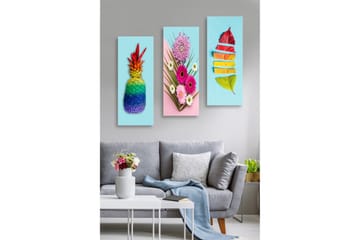 Trelerretsbilde 3-delt 50x70 cm - Fargerik ananas med regnbuens farger - Grønn / Blå / Rød - Interiør - Maleri & posters - Lerretsbilder