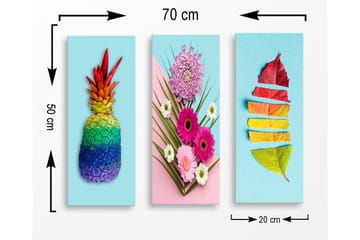 Trelerretsbilde 3-delt 50x70 cm - Fargerik ananas med regnbuens farger - Grønn / Blå / Rød - Interiør - Maleri & posters - Lerretsbilder
