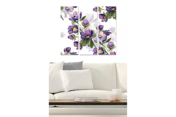 Trelerretsbilde 3-delt 50x70 cm - Fargerik blomsterbukett i lilla og grønt - Lilla / Grønn - Interiør - Maleri & posters - Lerretsbilder